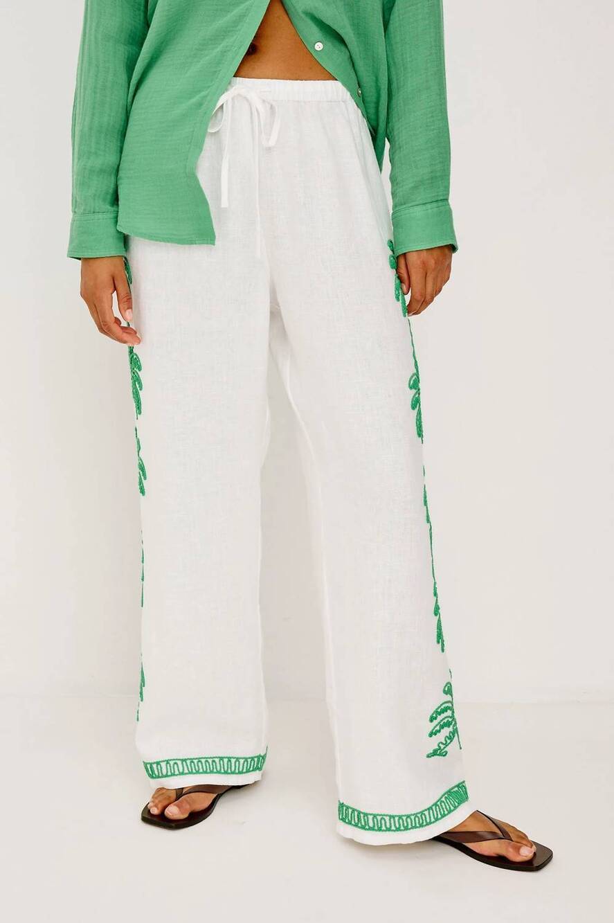 NEW RAILS emmie wide-leg pants in emerald palms embroidery